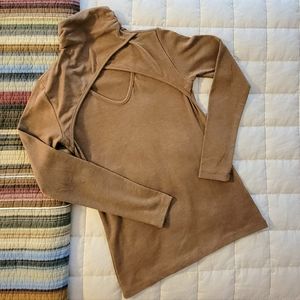 Milan Kiss Womens Knit Turtleneck With V-Neck Cut-Out, Sz Small, Camel